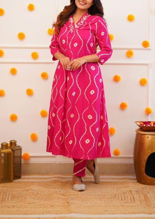 Manifestation Of Bandhej (Pink delight)Kurti  Set