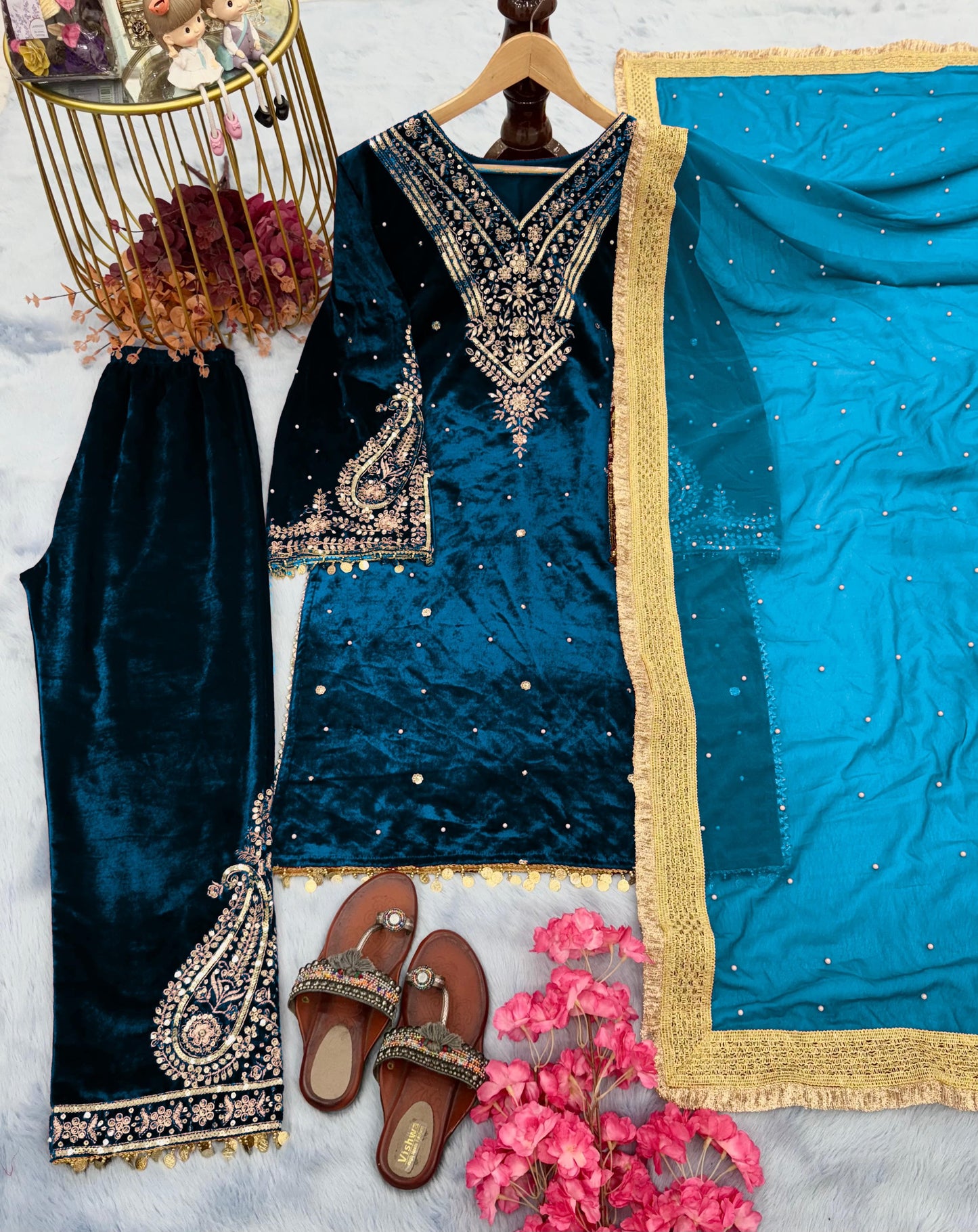 Extra Glitz Of Party- Designer Suit Set (Feel Of Teal)