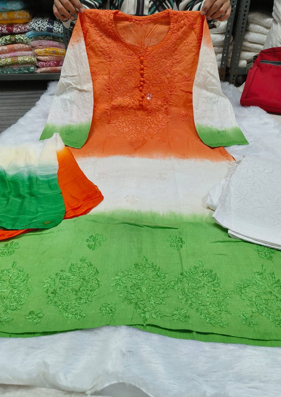 Republic Day Special Tiranga Chikankari Kurti Set