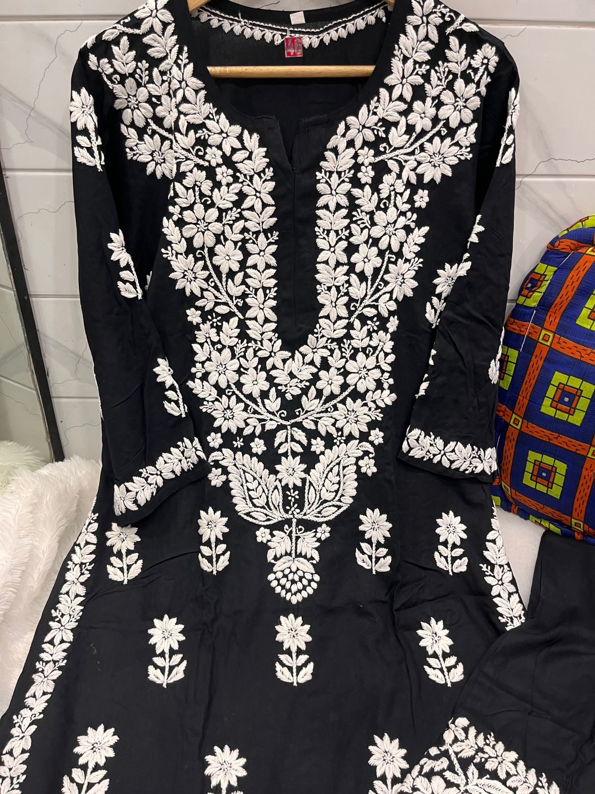 Extreme Contrast Chikankari Kurti Set