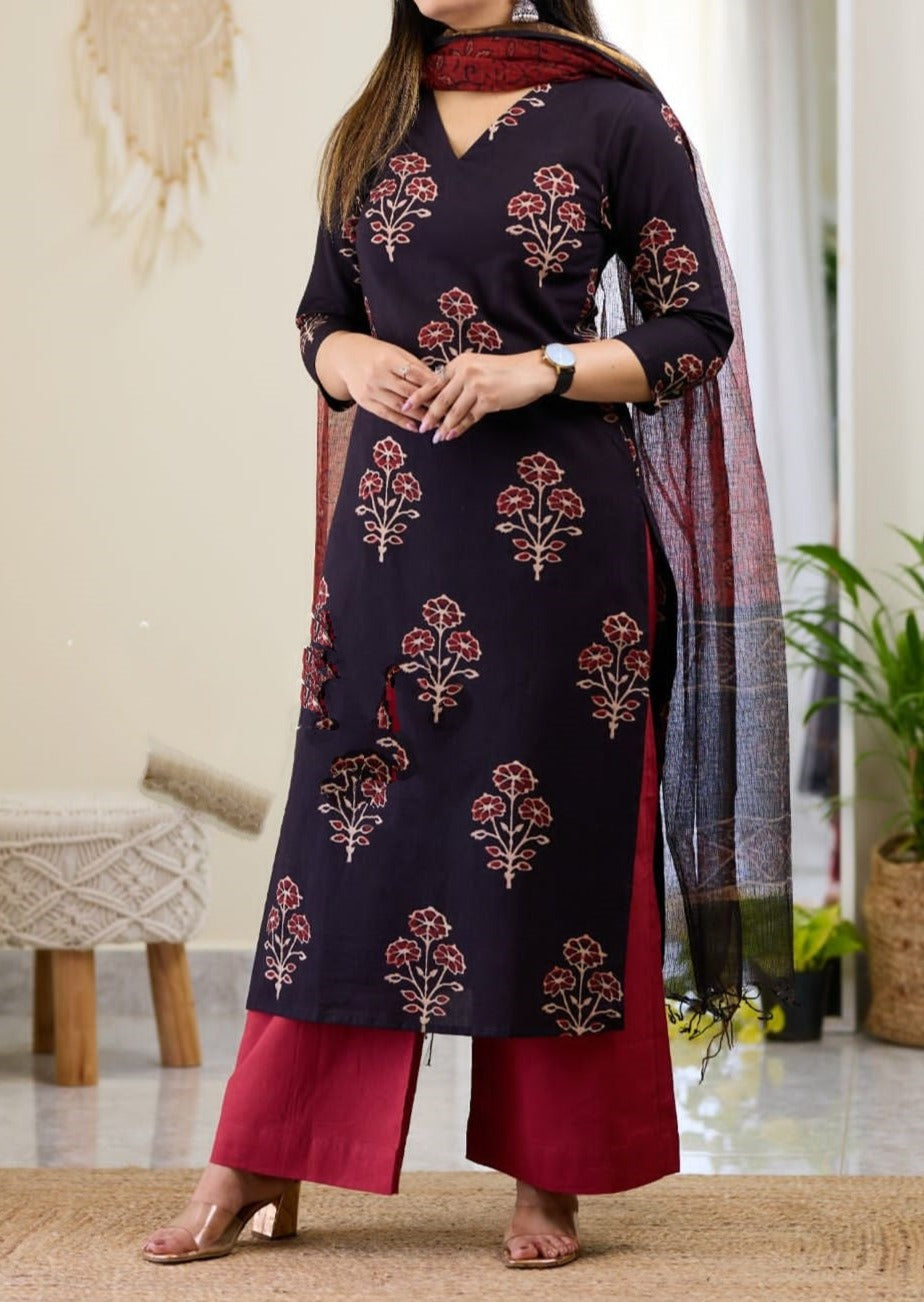 Black Mojito -Cotton Kurti Set