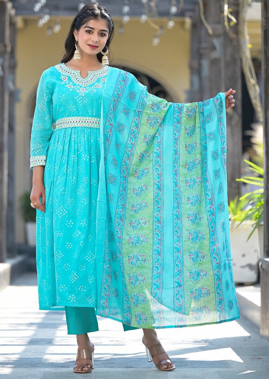 Cool And Calm Sky Blue Jaipur Kurti Set