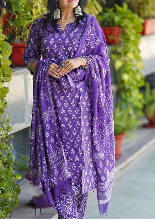 Artistic Violet Straight Kurti Set