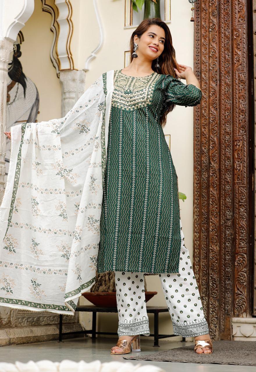 Sacred Green Jaipur Kurti Set