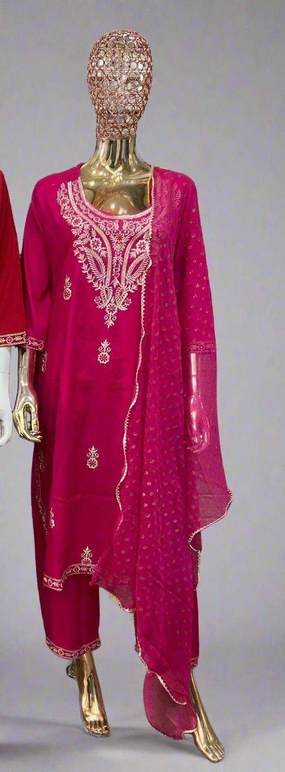 Mist Pink Embroidery Work Suit Set